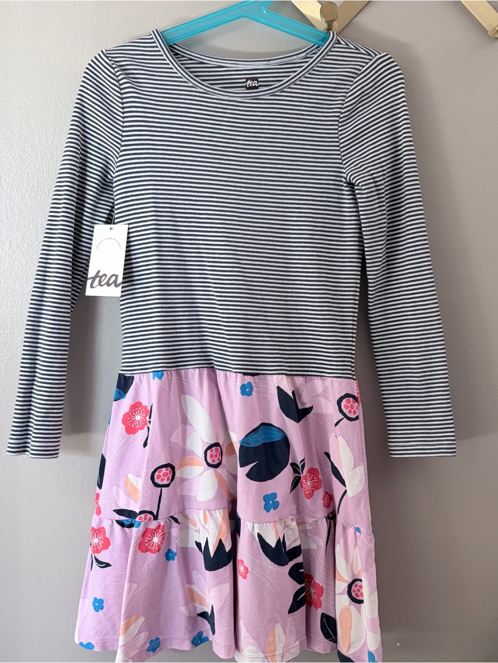 Tea Collection Girls Size 7 NWT Long Sleeve Striped Floral Dress